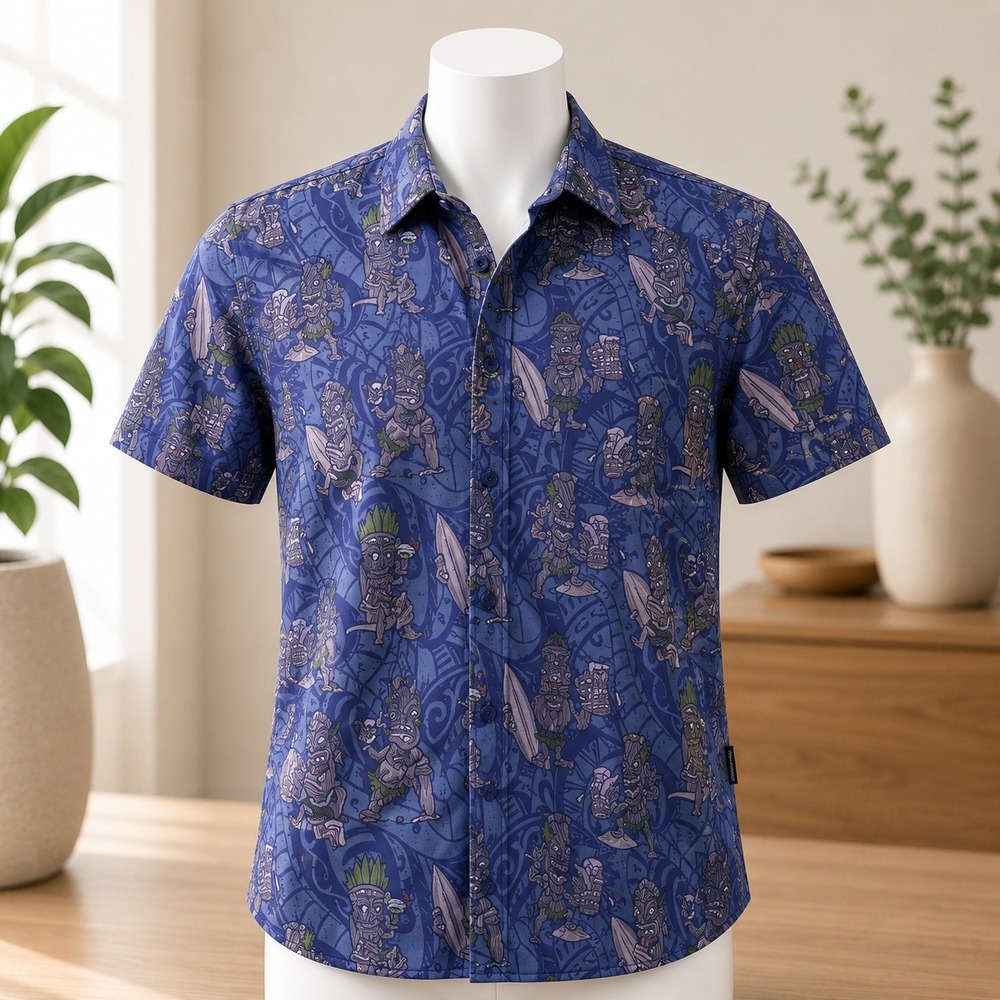 NWT Psycho Tuna Tipsy Tiki Shirt‎ Mens S Purple Short Sleeve Repreve Button Up